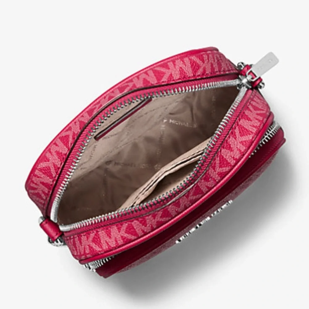 MICHAEL KORS Jet Set Travel Md Signature Logo Crossbody Flight Bag DK RASPBERRY